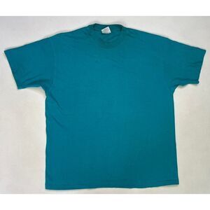 VINTAGE Hanes Blank T-shirt Men XL Aqua Blue USA 90s Single Stitch
